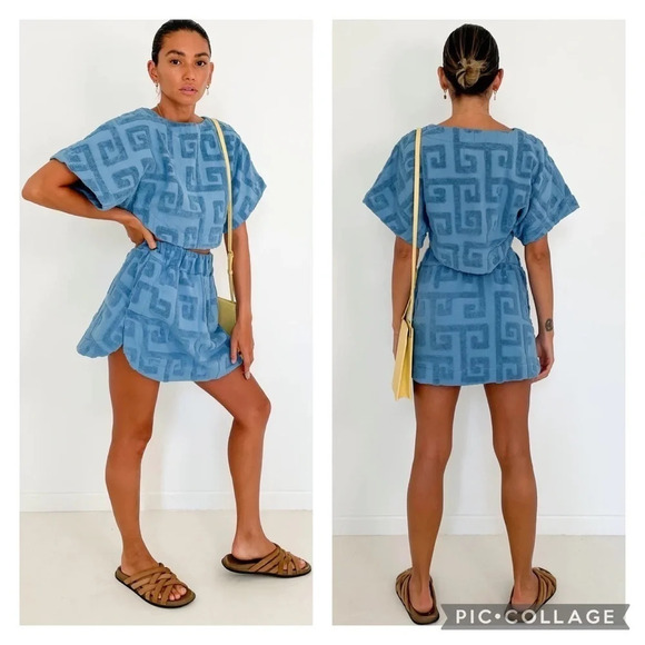 Lucy Folk Meandros Boxy Tee Agave Green Terry S Cropped - Picture 3 of 10